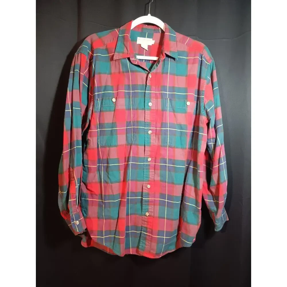 Vintage Banana Republic Mens M Red Green Flannel Shirt 70s 80s VTG Button Up EUC